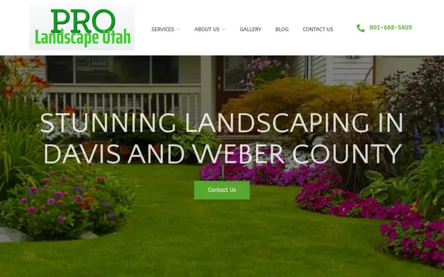 Screenshot of the Pro Landscape Utah homepage as it appeared on 2026-08-30, captured at desktop width.