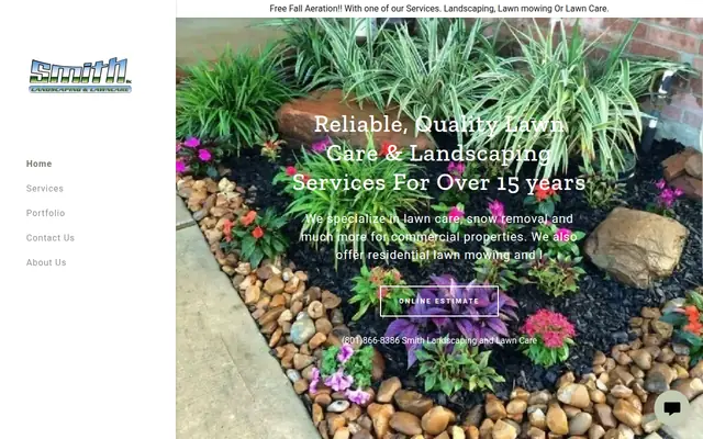 Screenshot of the Smith Landscaping & Lawn Care homepage as it appeared on 2026-08-30, captured at desktop width.