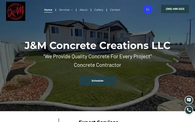 Screenshot of the J&M Concrete Creations LLC homepage as it appeared on 2026-08-30, captured at desktop width.